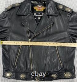 Harley-Davidson Hacienda Black Leather Motorcycle Jacket Medallions Men's Large