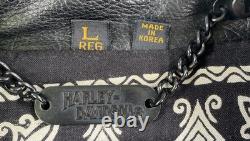 Harley-Davidson Hacienda Black Leather Motorcycle Jacket Medallions Men's Large