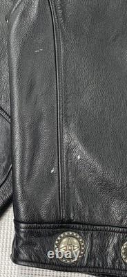 Harley-Davidson Hacienda Black Leather Motorcycle Jacket Medallions Men's Large