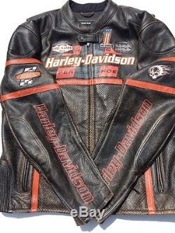 Harley Davidson Half Mile Men's Racing Leather Jacket Size XL Perforated Black