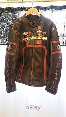 Harley Davidson Half Mile Men's Racing Leather Jacket Size XL Perforated Black
