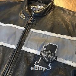 Harley Davidson Heavy Leather Jacket Mens XL Riding Patches RARE