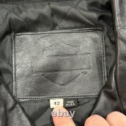 Harley-Davidson Jacket Mens 42 Black Leather Motorcycle Belted Quilted Lined USA