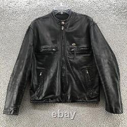 Harley Davidson Jacket Mens Medium Black Leather Full Zip Motorcycle Riding