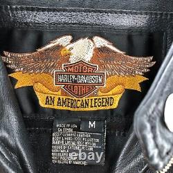 Harley Davidson Jacket Mens Medium Black Leather Full Zip Motorcycle Riding