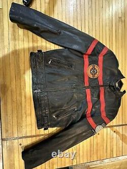 Harley Davidson Jacket Used Orange Racing Stripe Motorcycle Leather XXLg