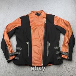 Harley Davidson Jacket Women Large Orange Black Leather Moto Buckle Strap Riding