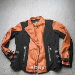 Harley Davidson Jacket Women Large Orange Black Leather Moto Buckle Strap Riding