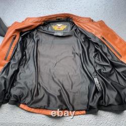 Harley Davidson Jacket Women Large Orange Black Leather Moto Buckle Strap Riding
