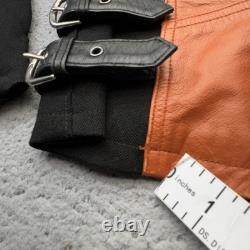 Harley Davidson Jacket Women Large Orange Black Leather Moto Buckle Strap Riding