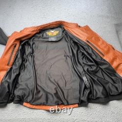 Harley Davidson Jacket Women Large Orange Black Leather Moto Buckle Strap Riding