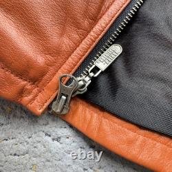 Harley Davidson Jacket Women Large Orange Black Leather Moto Buckle Strap Riding