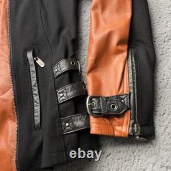 Harley Davidson Jacket Women Large Orange Black Leather Moto Buckle Strap Riding
