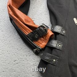 Harley Davidson Jacket Women Large Orange Black Leather Moto Buckle Strap Riding