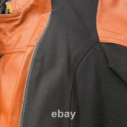 Harley Davidson Jacket Women Large Orange Black Leather Moto Buckle Strap Riding