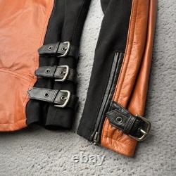 Harley Davidson Jacket Women Large Orange Black Leather Moto Buckle Strap Riding