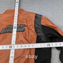 Harley Davidson Jacket Women Large Orange Black Leather Moto Buckle Strap Riding