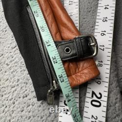Harley Davidson Jacket Women Large Orange Black Leather Moto Buckle Strap Riding
