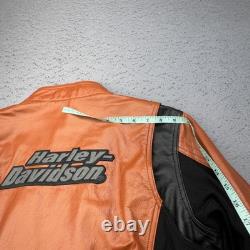 Harley Davidson Jacket Women Large Orange Black Leather Moto Buckle Strap Riding