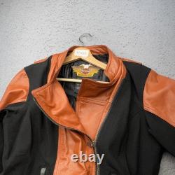 Harley Davidson Jacket Women Large Orange Black Leather Moto Buckle Strap Riding
