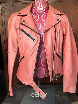 Harley Davidson Jacket Women S Small Pink Leather Biker Motor Cycle Queen Hot