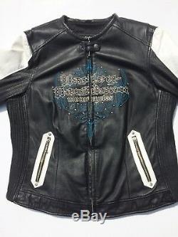 Harley Davidson KALEIDOSCOPE Women's Large White Leather Jacket Bling Black
