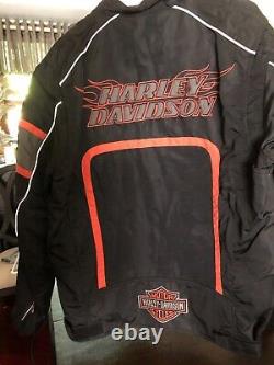 Harley-Davidson LT Mens Jacket LARGE TALL Orange Black Silver Embroidered
