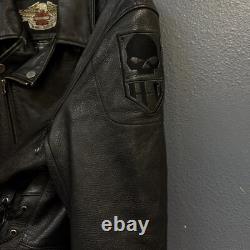 Harley Davidson L man black willie G skull logo leather jacket biker motorcycle
