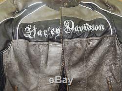 Harley Davidson Ladies Biker XL Silver & Black Leather Jacket Coat Motorcycle