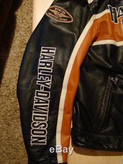 Harley Davidson Leather Classic Cruiser Jacket Men's sz XL Black Orange EUC