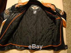 Harley Davidson Leather Classic Cruiser Jacket Men's sz XL Black Orange EUC