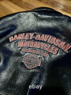 Harley Davidson Leather Embroidered Jacket Mens Size Large Vintage 80s Black