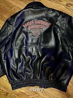 Harley Davidson Leather Embroidered Jacket Mens Size Large Vintage 80s Black