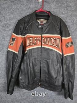 Harley Davidson Leather Jacket Mens XL Black Orange Racing Motorcycle Moto