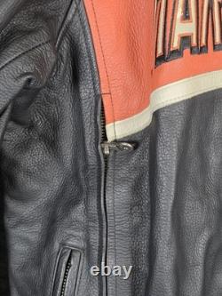 Harley Davidson Leather Jacket Mens XL Black Orange Racing Motorcycle Moto