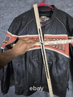 Harley Davidson Leather Jacket Mens XL Black Orange Racing Motorcycle Moto