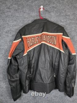 Harley Davidson Leather Jacket Mens XL Black Orange Racing Motorcycle Moto