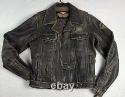 Harley Davidson Leather Jacket Metal Plaque. Distressed Leather. Size Medium
