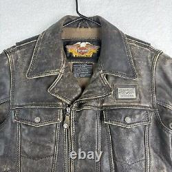 Harley Davidson Leather Jacket Metal Plaque. Distressed Leather. Size Medium