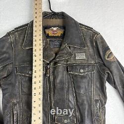 Harley Davidson Leather Jacket Metal Plaque. Distressed Leather. Size Medium