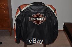 Harley Davidson Leather Jacket with Orange Stripe 2XL / XXL Pristine Condition