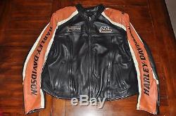Harley Davidson Leather Jacket with Orange Stripe 2XL / XXL Pristine Condition