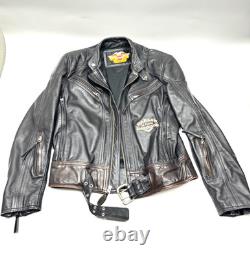 Harley Davidson Leather Motorcycle Jacket Medium Black Belted Biker