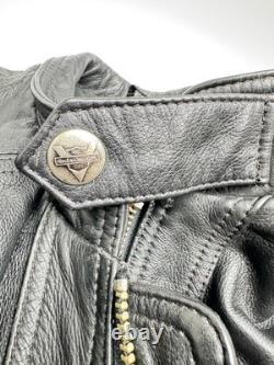 Harley Davidson Leather Motorcycle Jacket Medium Black Belted Biker