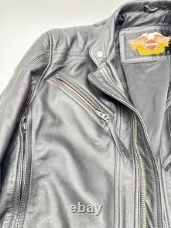 Harley Davidson Leather Motorcycle Jacket Medium Black Belted Biker