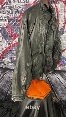 Harley-Davidson Leather Motorcycle Jacket Men's 46 Black Cafe Racer Made in Kore