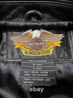 Harley Davidson Leather Motorcycle Jacket Men's XL Black Zip Embroidered Heavy