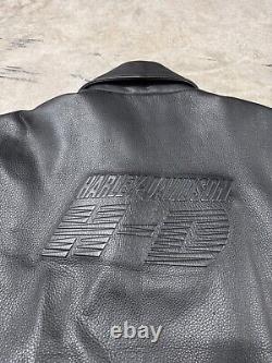 Harley Davidson Leather Motorcycle Jacket Men's XL Black Zip Embroidered Heavy