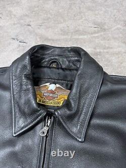 Harley Davidson Leather Motorcycle Jacket Men's XL Black Zip Embroidered Heavy