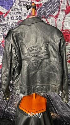 Harley-Davidson Leather Motorcycle Jacket Men's XL Made USA Black Embossed